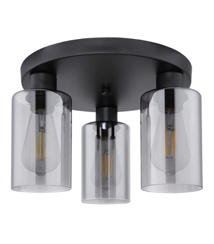Hadera Shade Cluster Ceiling Light Matt Black Smoke Glass Shade 3x E27-2