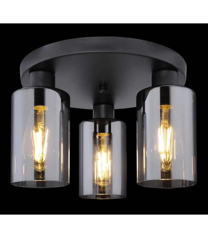 Hadera Shade Cluster Ceiling Light Matt Black Smoke Glass Shade 3x E27-4