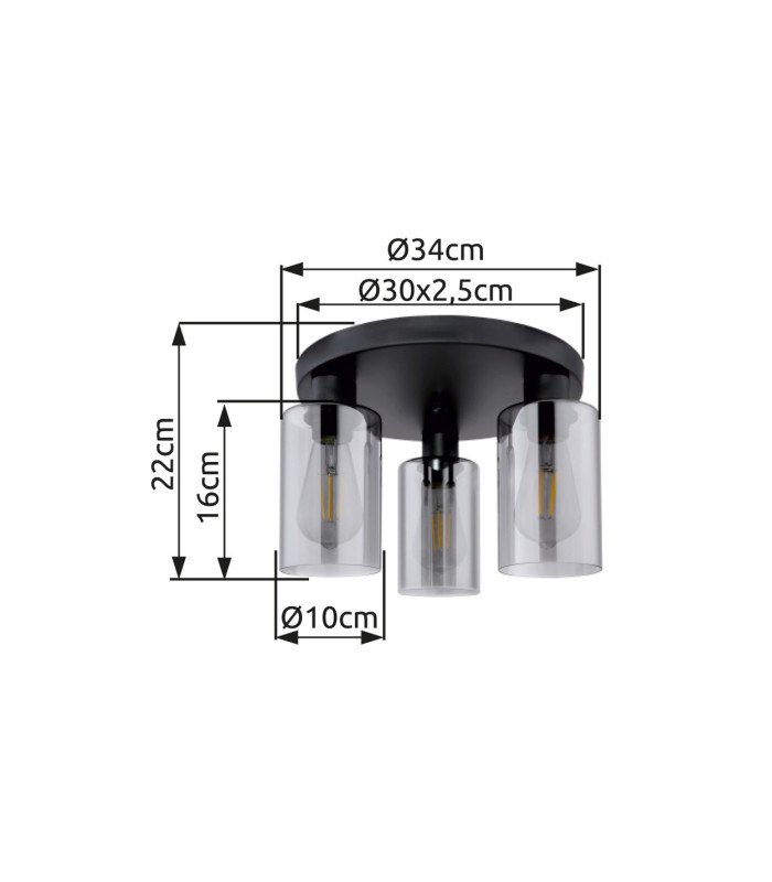 Hadera Shade Cluster Ceiling Light Matt Black Smoke Glass Shade 3x E27-7