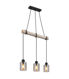 Hadera Bar Pendant Ceiling Light Matt Black Smoke Glass Shade 3x E27-1