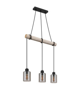 Hadera Bar Pendant Ceiling Light Matt Black Smoke Glass Shade 3x E27-2