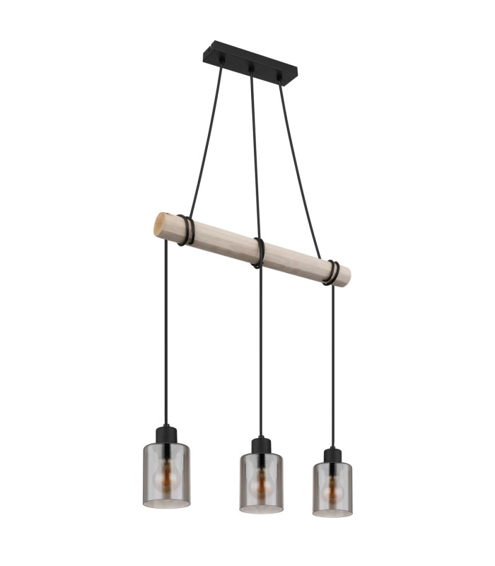 Hadera Bar Pendant Ceiling Light Matt Black Smoke Glass Shade 3x E27-2