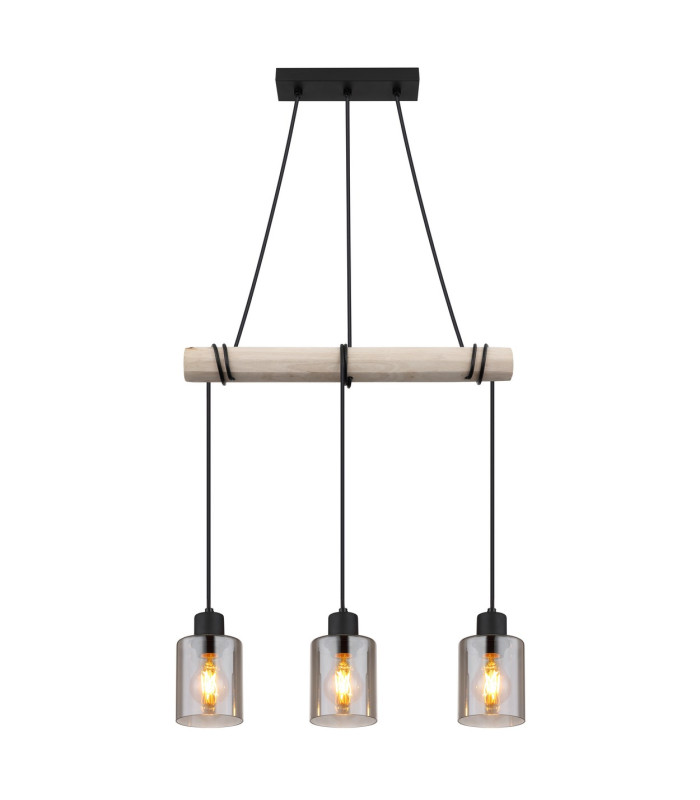 Hadera Bar Pendant Ceiling Light Matt Black Smoke Glass Shade 3x E27-3