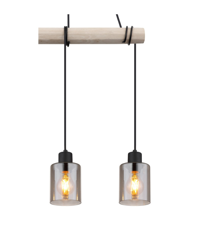 Hadera Bar Pendant Ceiling Light Matt Black Smoke Glass Shade 3x E27-4