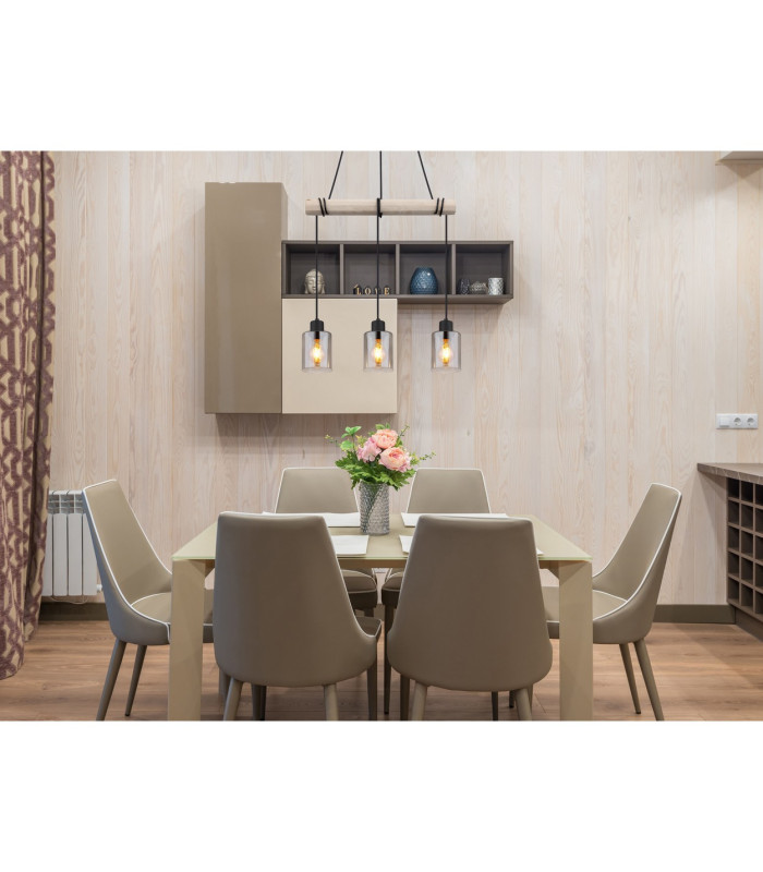Hadera Bar Pendant Ceiling Light Matt Black Smoke Glass Shade 3x E27-7