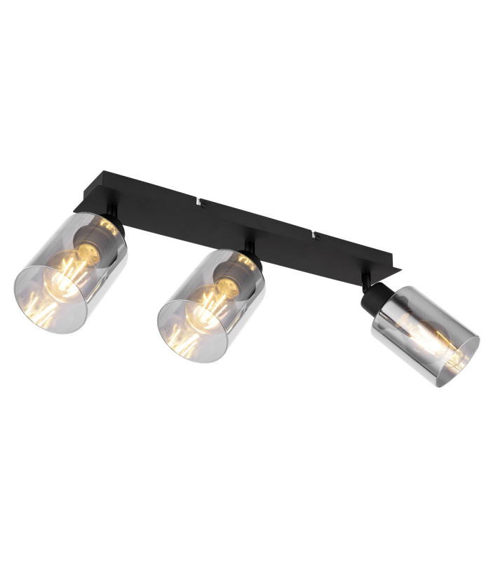 Hadera Ceiling Spotlight Bar Matt Black Smoke Glass Shade 3x E27-1