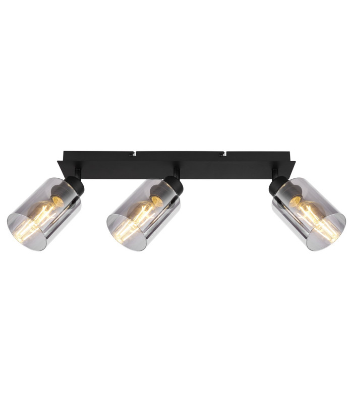 Hadera Ceiling Spotlight Bar Matt Black Smoke Glass Shade 3x E27-3