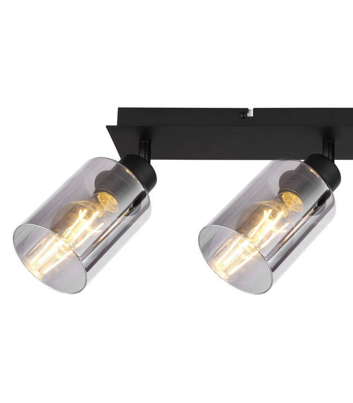 Hadera Ceiling Spotlight Bar Matt Black Smoke Glass Shade 3x E27-5