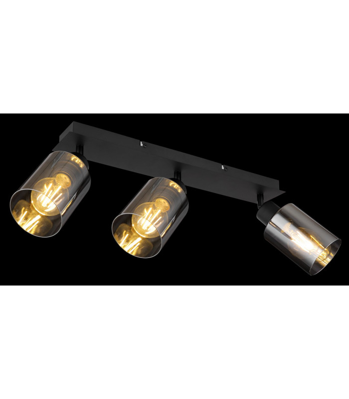 Hadera Ceiling Spotlight Bar Matt Black Smoke Glass Shade 3x E27-6