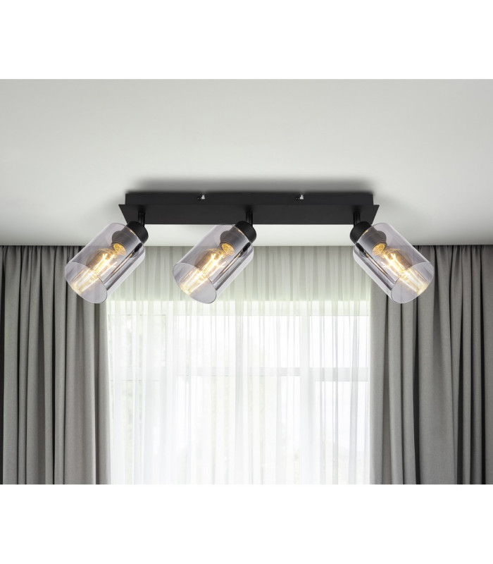Hadera Ceiling Spotlight Bar Matt Black Smoke Glass Shade 3x E27-8