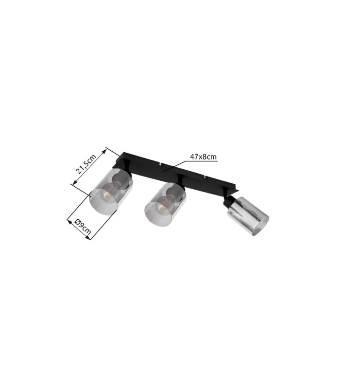 Hadera Ceiling Spotlight Bar Matt Black Smoke Glass Shade 3x E27-9