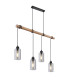 Hadera Wood Bar Pendant Ceiling Light Matt Black Smoke Glass Shade 4x E27-1