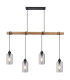 Hadera Wood Bar Pendant Ceiling Light Matt Black Smoke Glass Shade 4x E27-3