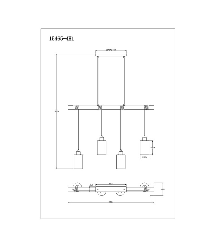 Hadera Wood Bar Pendant Ceiling Light Matt Black Smoke Glass Shade 4x E27-8