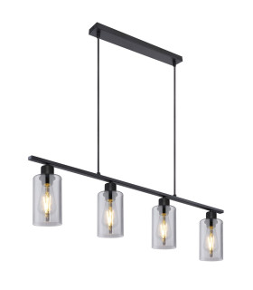 Hadera Bar Pendant Ceiling Light Matt Black Smoke Glass Shade 4x E27-1