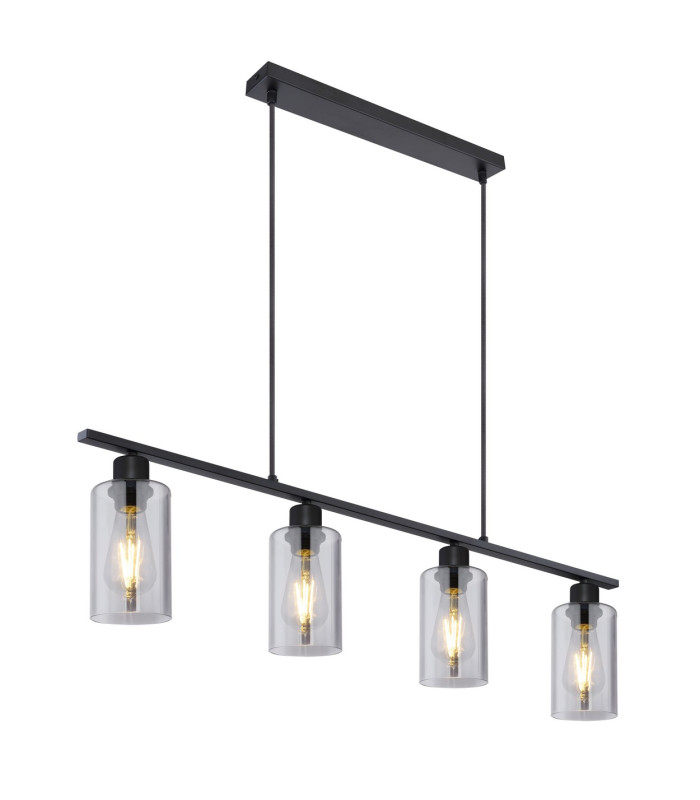 Hadera Bar Pendant Ceiling Light Matt Black Smoke Glass Shade 4x E27-1