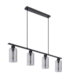 Hadera Bar Pendant Ceiling Light Matt Black Smoke Glass Shade 4x E27-2