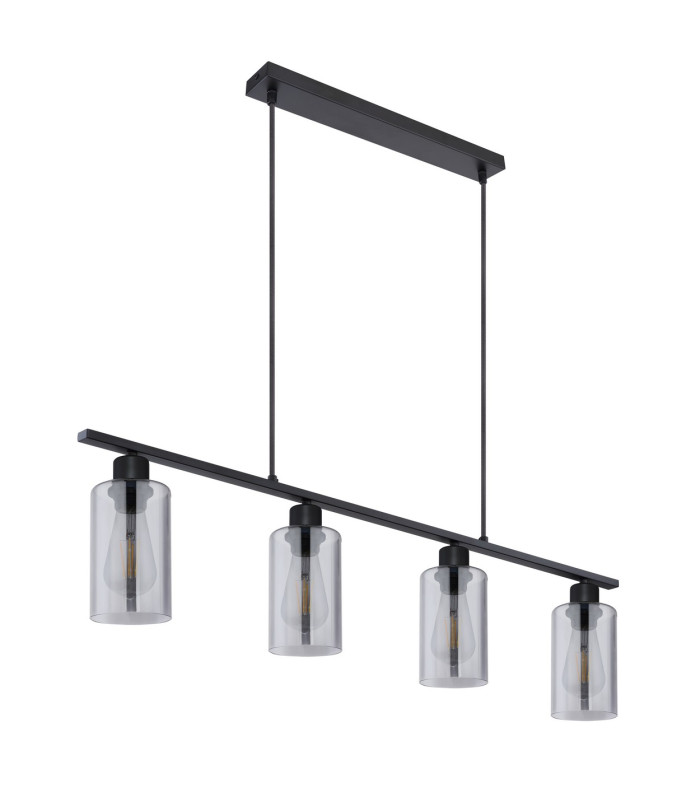 Hadera Bar Pendant Ceiling Light Matt Black Smoke Glass Shade 4x E27-2