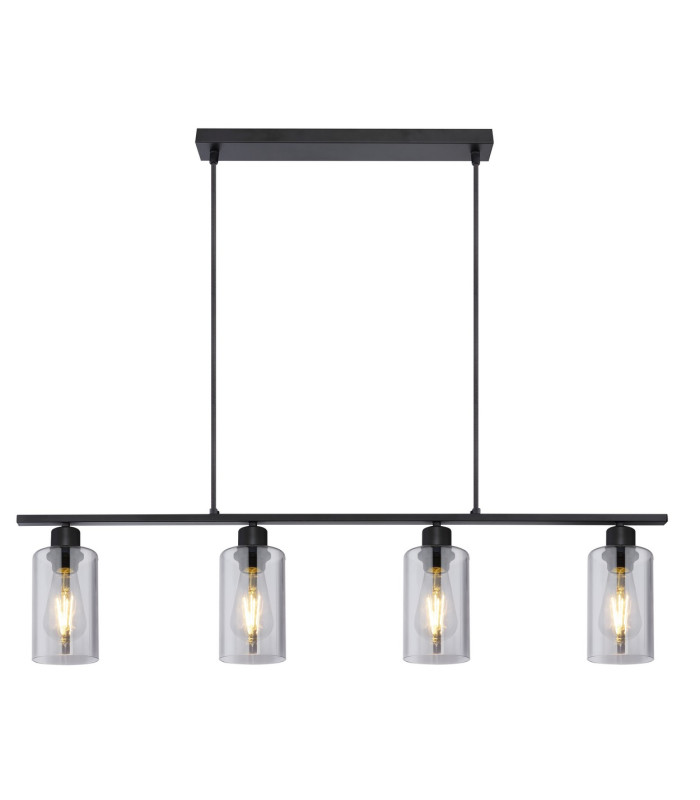 Hadera Bar Pendant Ceiling Light Matt Black Smoke Glass Shade 4x E27-3