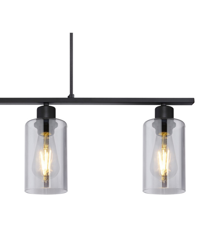 Hadera Bar Pendant Ceiling Light Matt Black Smoke Glass Shade 4x E27-4