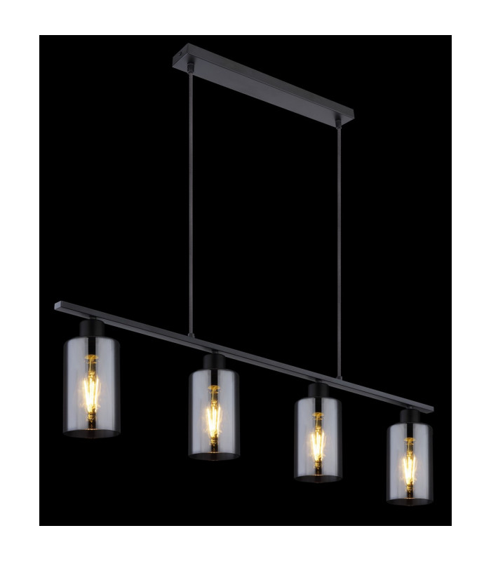 Hadera Bar Pendant Ceiling Light Matt Black Smoke Glass Shade 4x E27-5