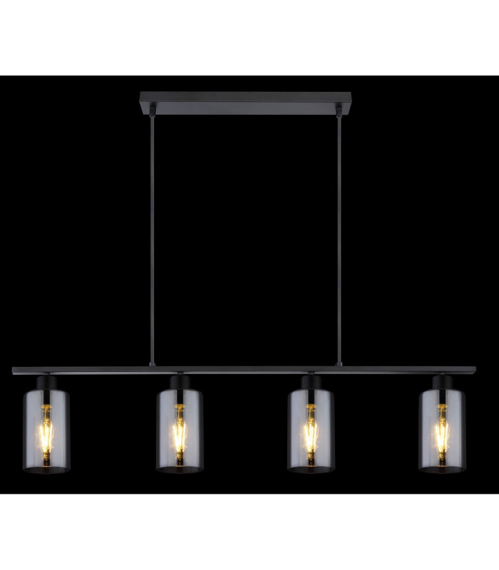 Hadera Bar Pendant Ceiling Light Matt Black Smoke Glass Shade 4x E27-6