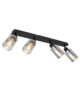 Hadera Ceiling Spotlight Bar Matt Black Smoke Glass Shade 4x E27-1