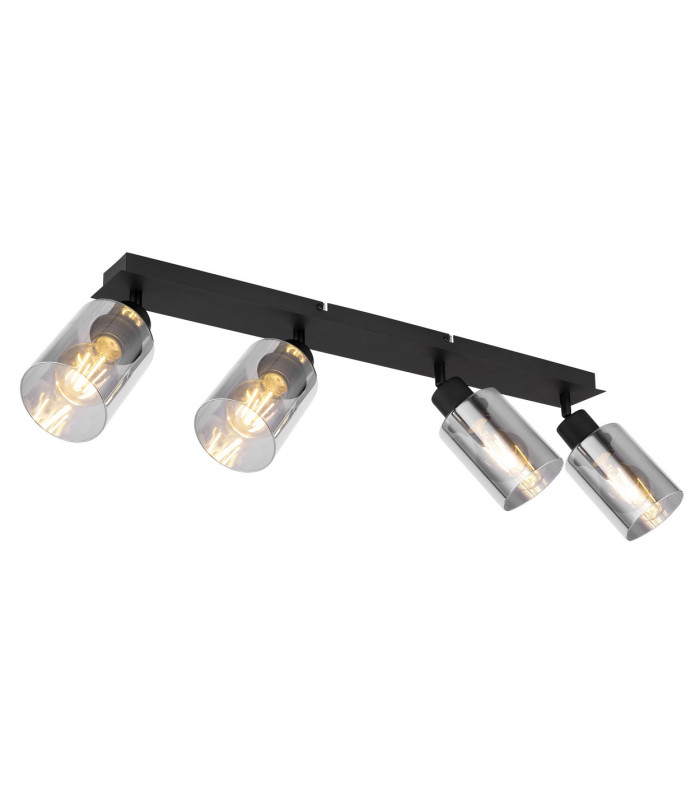 Hadera Ceiling Spotlight Bar Matt Black Smoke Glass Shade 4x E27-1