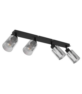 Hadera Ceiling Spotlight Bar Matt Black Smoke Glass Shade 4x E27-2