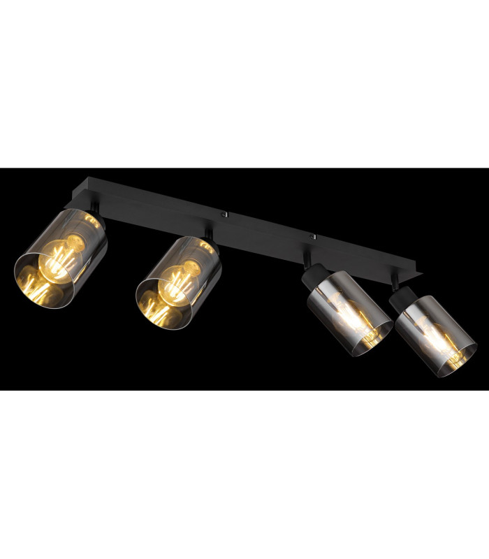 Hadera Ceiling Spotlight Bar Matt Black Smoke Glass Shade 4x E27-6