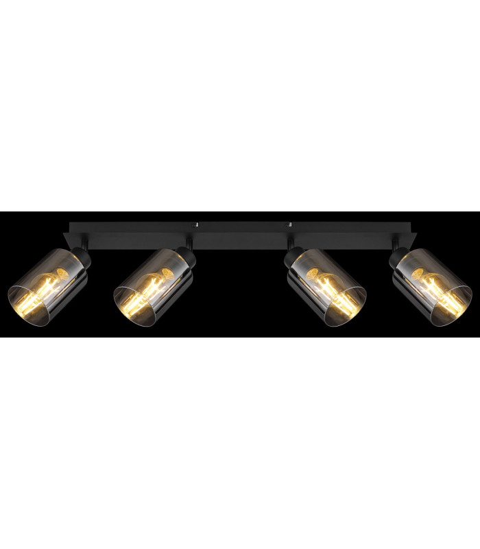 Hadera Ceiling Spotlight Bar Matt Black Smoke Glass Shade 4x E27-7