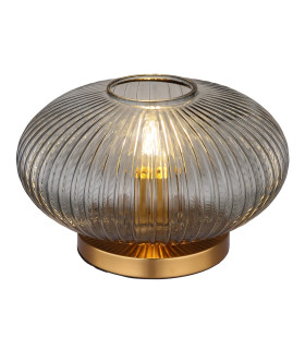 Normy Bedside Table Lamp Brass-Coloured Smoke Glass Shade 1x E27-1