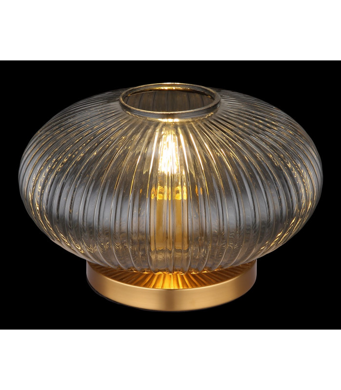 Normy Bedside Table Lamp Brass-Coloured Smoke Glass Shade 1x E27-4