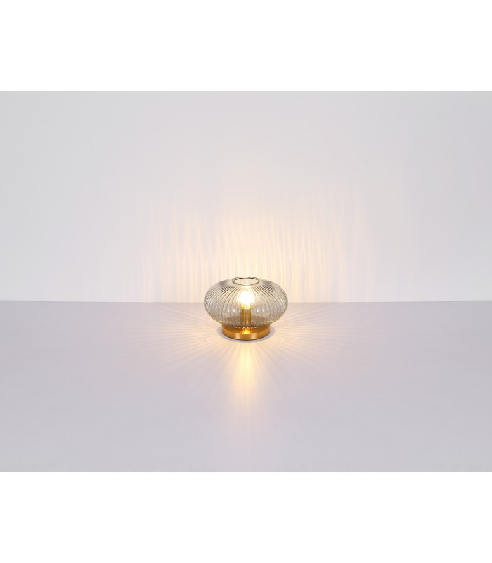 Normy Bedside Table Lamp Brass-Coloured Smoke Glass Shade 1x E27-6