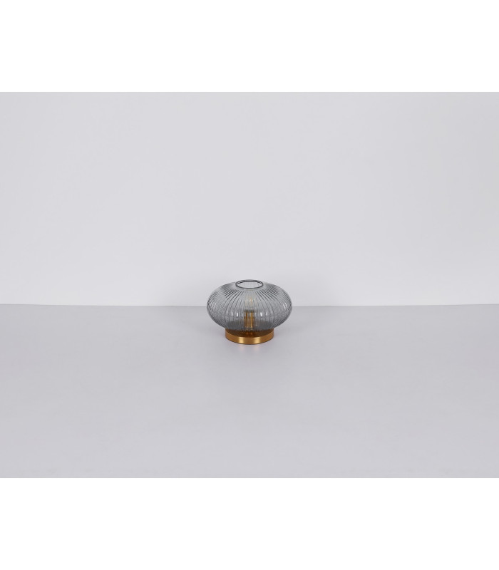 Normy Bedside Table Lamp Brass-Coloured Smoke Glass Shade 1x E27-7