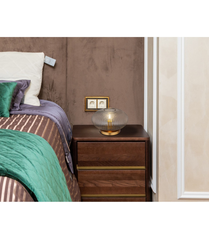 Normy Bedside Table Lamp Brass-Coloured Smoke Glass Shade 1x E27-8