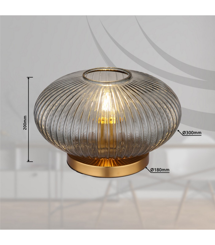 Normy Bedside Table Lamp Brass-Coloured Smoke Glass Shade 1x E27-9