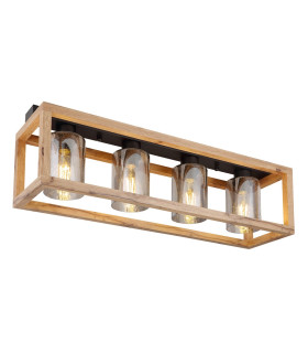 Pettey Ceiling Spotlight Bar Matt Black Smoke With Air Bubbles Glass Shade 4x E27-1
