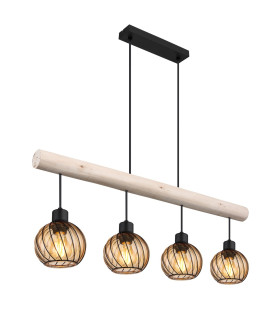 Paulo Bar Pendant Ceiling Light Matt Black Amber Glass Shade 4x E27-1