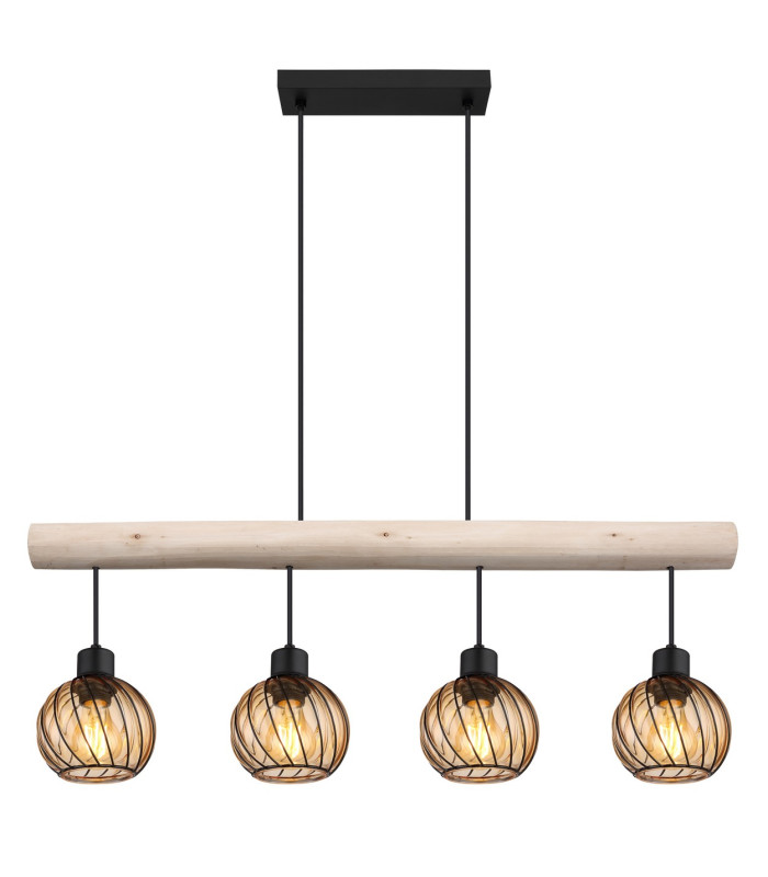 Paulo Bar Pendant Ceiling Light Matt Black Amber Glass Shade 4x E27-3
