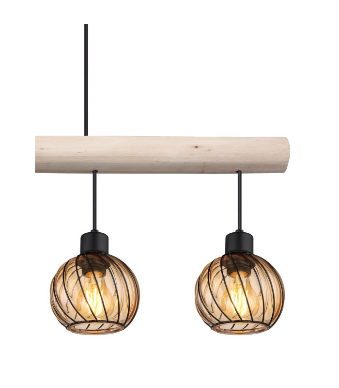Paulo Bar Pendant Ceiling Light Matt Black Amber Glass Shade 4x E27-4