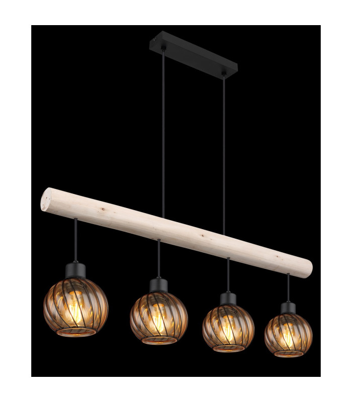 Paulo Bar Pendant Ceiling Light Matt Black Amber Glass Shade 4x E27-5
