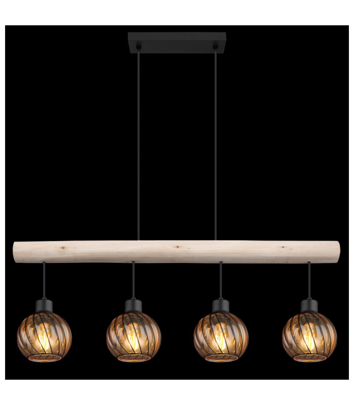 Paulo Bar Pendant Ceiling Light Matt Black Amber Glass Shade 4x E27-6