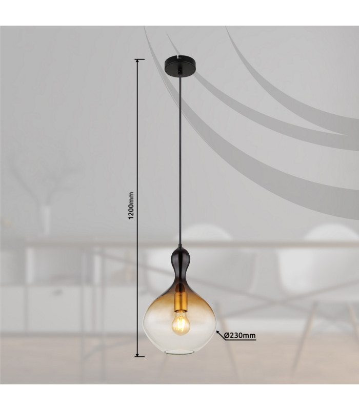 Aladdin 23cm Dome Pendant Ceiling Light Matt Black Smoke Glass Shade 1x E27-9