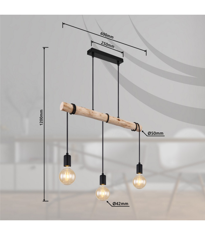 Gregor Bar Pendant Ceiling Light Black 3x E27-10