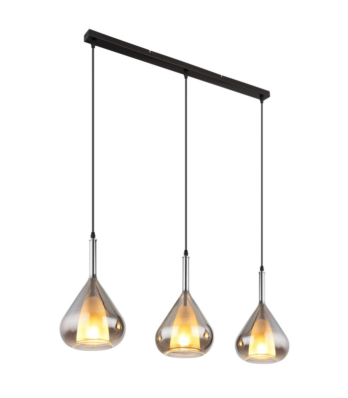 Geeky Bar Pendant Ceiling Light Matt Black Smoke Glass Shade 3x E27-1