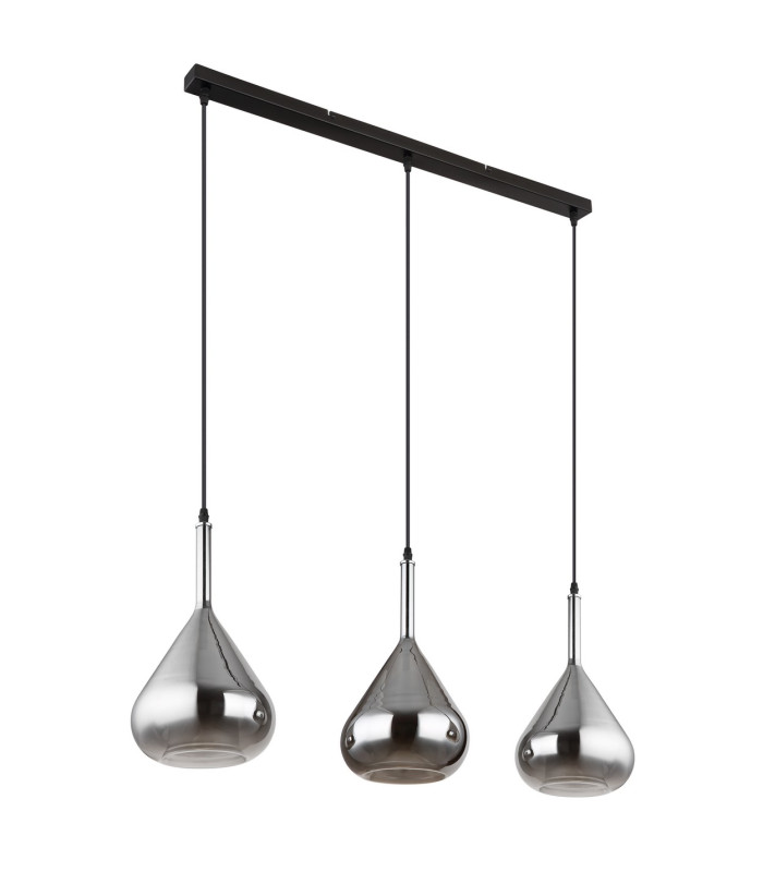 Geeky Bar Pendant Ceiling Light Matt Black Smoke Glass Shade 3x E27-2