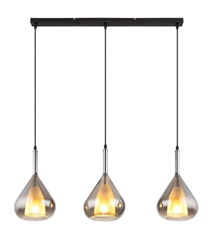 Geeky Bar Pendant Ceiling Light Matt Black Smoke Glass Shade 3x E27-3