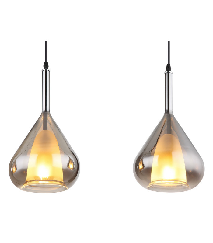 Geeky Bar Pendant Ceiling Light Matt Black Smoke Glass Shade 3x E27-4