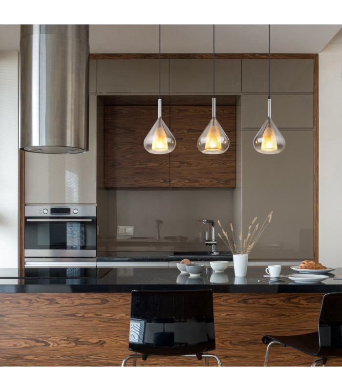 Geeky Bar Pendant Ceiling Light Matt Black Smoke Glass Shade 3x E27-5